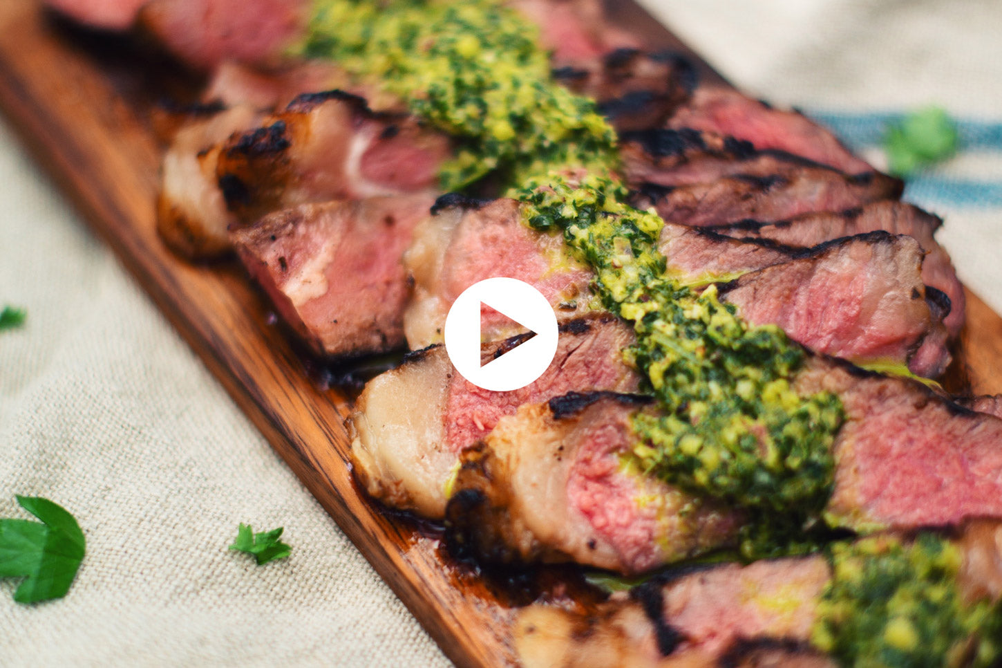 Manhattan Striploin Steaks with Chimichurri Sauce (VIDEO)